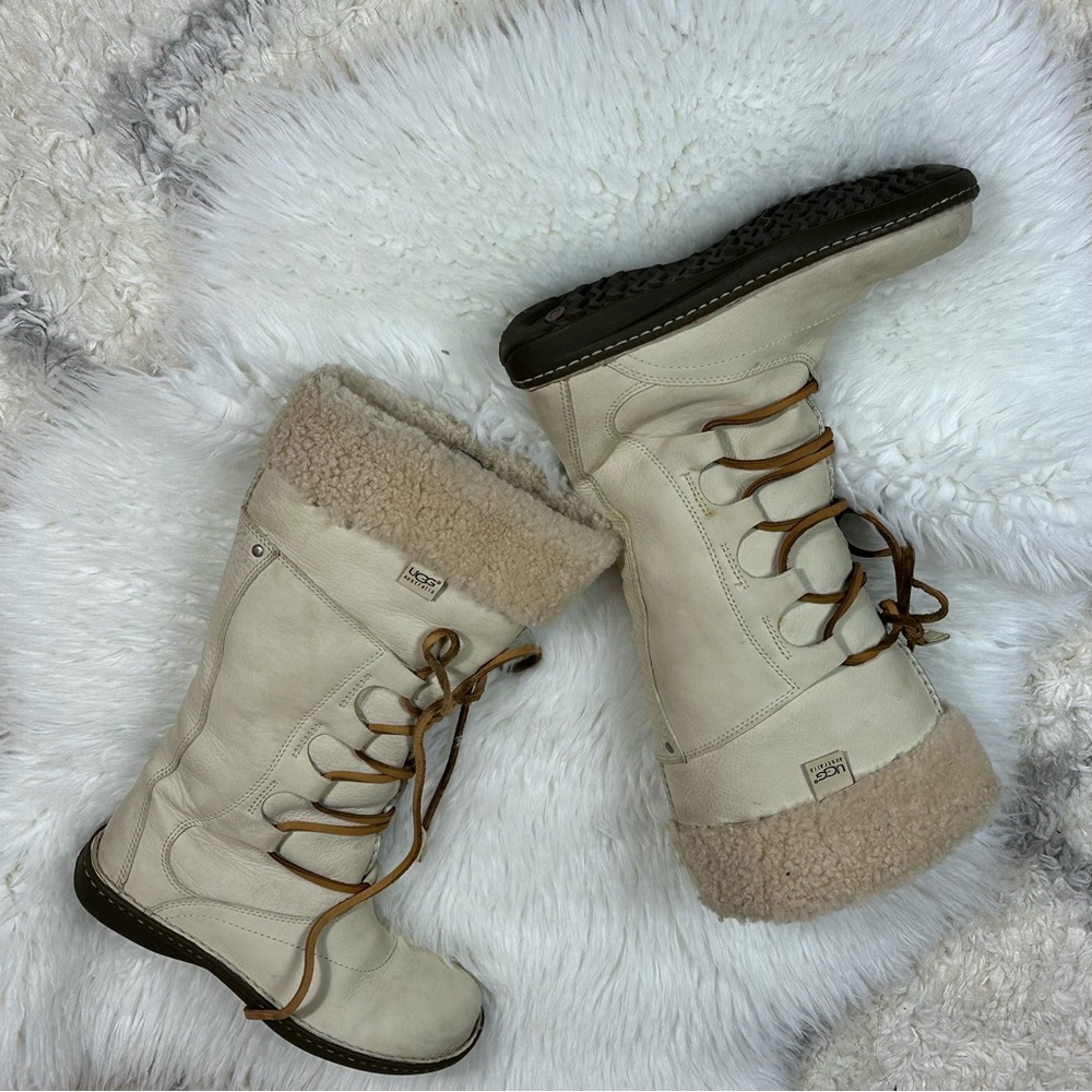 UGG Women's Tan Shearling Lace-Up leather Boots - Picture 7 of 11